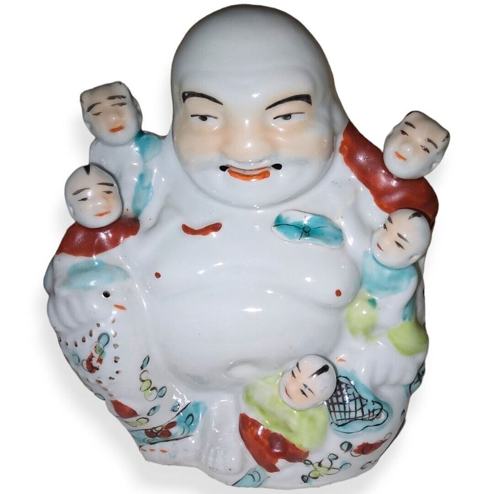 Vintage‎ Chinese Porcelain Famille Rose Laughing Buddha / Hotei Figurine